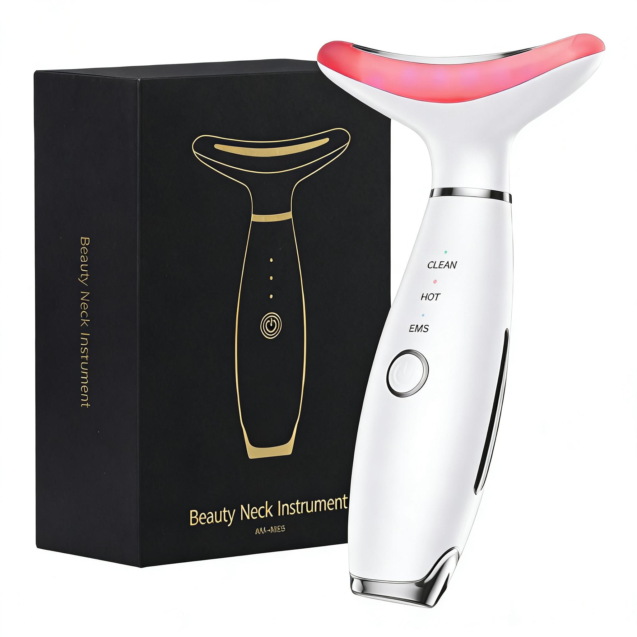 7 Colors LED Face & Neck Beauty Massager with 3 Modes (Vibration + Heating), Rechargeable Home Skin Care Tool, Thoughtful Christmas & Halloween Gift for Girls