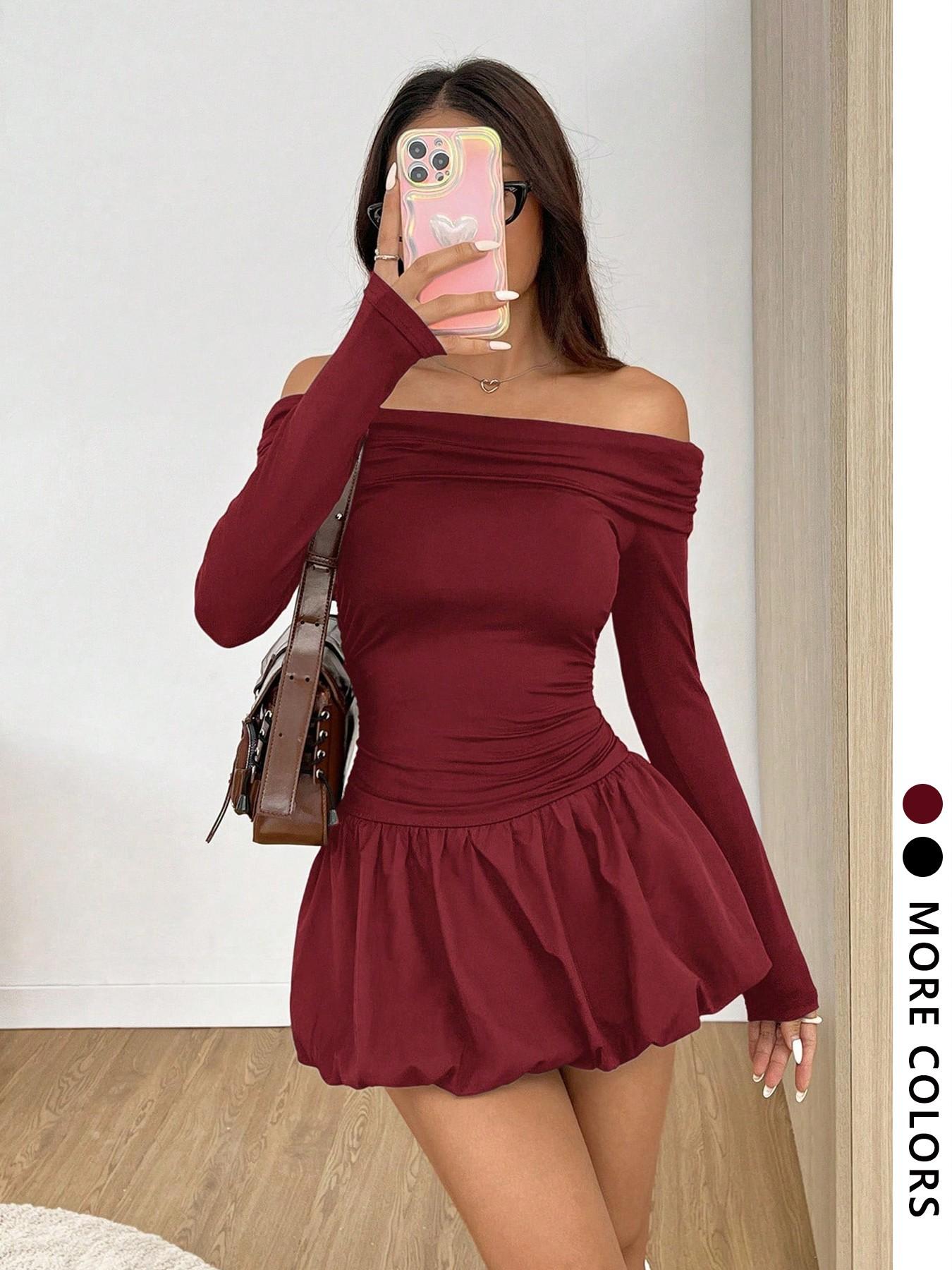 Women's off Shoulder Long Sleeves Ruched Bodycon Dress, Burgundy Dress for Holidays, Casual Party Dress, Elegant and Stylish Everyday Wear - TikTok Shop Women's off Shoulder Long Sleeves Ruched Bodycon Dress, Burgundy Dress for Holidays, Casual Party Dress, Elegant and Stylish Everyday Wear - TikTok Shop