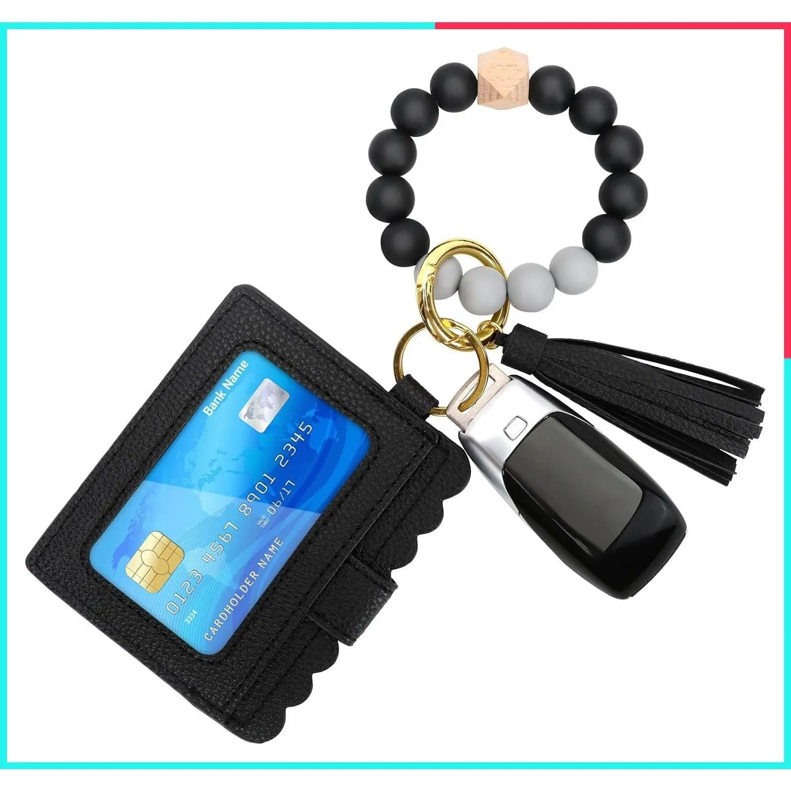 Women's Silicone Wristlet Keychain Bracelet Card Holder Key Ring