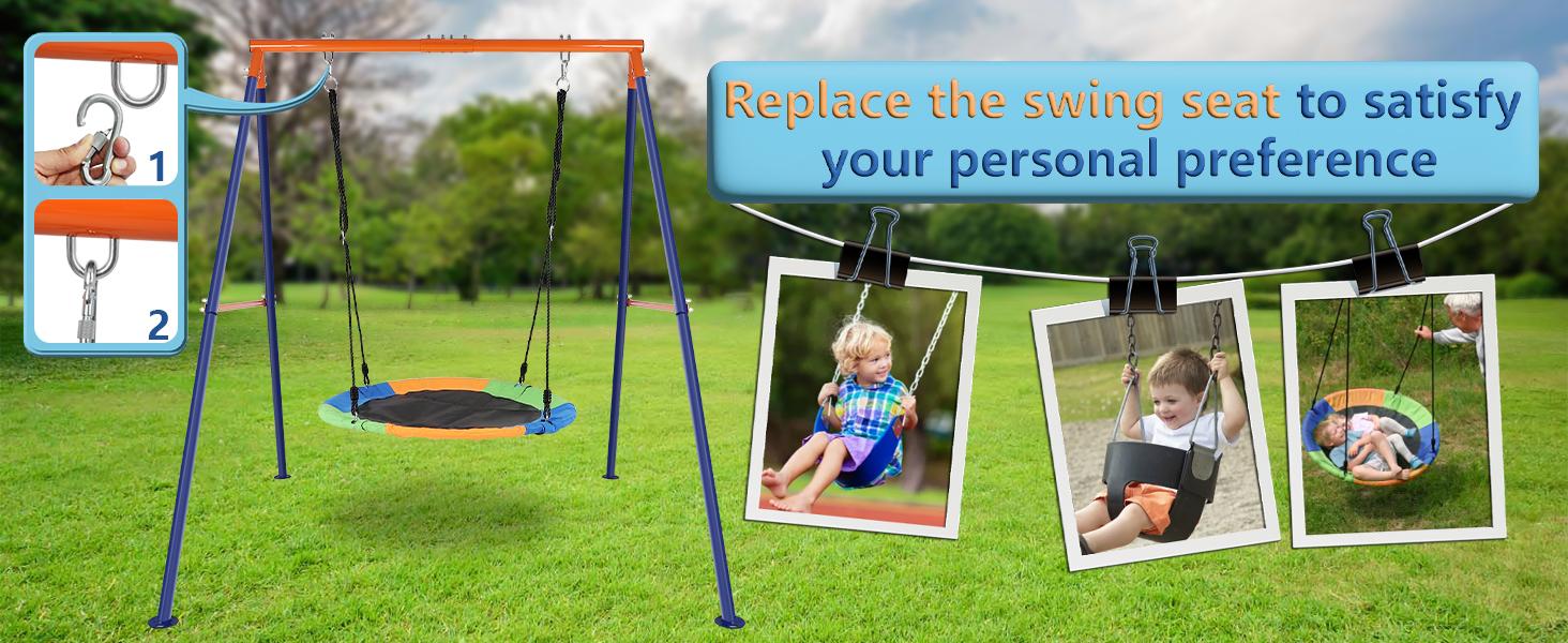 440lbs Swing Set with 40 Inch Saucer Tree Swing and Heavy Duty A-Frame Metal Stand (With basketball hoop) fun Outdoor Play Equipment Playground Equipment