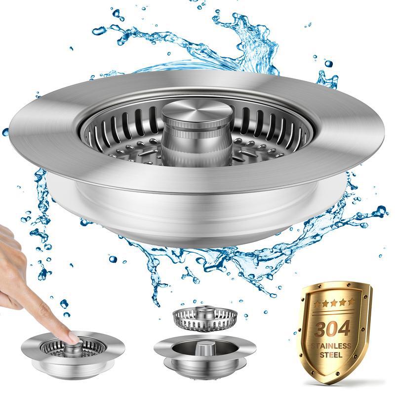 3-in-1 Kitchen Sink Drain Strainer,Stainless Steel Sink Plug, Deodorizing Anti-ClogBasket Strainer for US Standard 3-1/2 Inch Drains Home Goods stainless steel sink strainer stoppe 4 sus304 anti-clogging basket anti-clog