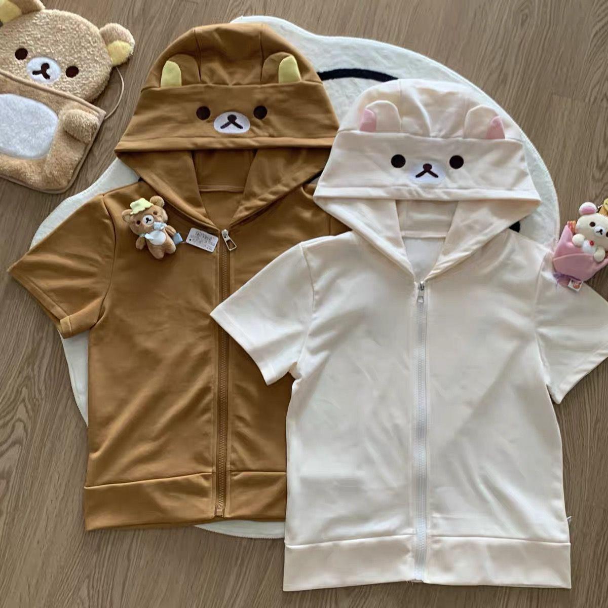 Spring Summer New Cute Bear Ears Zip Up Hoodie Japanese Sweet Girl Casual Loose Sweatshirt Women Cardigan Anime Hoodie Y2k Top