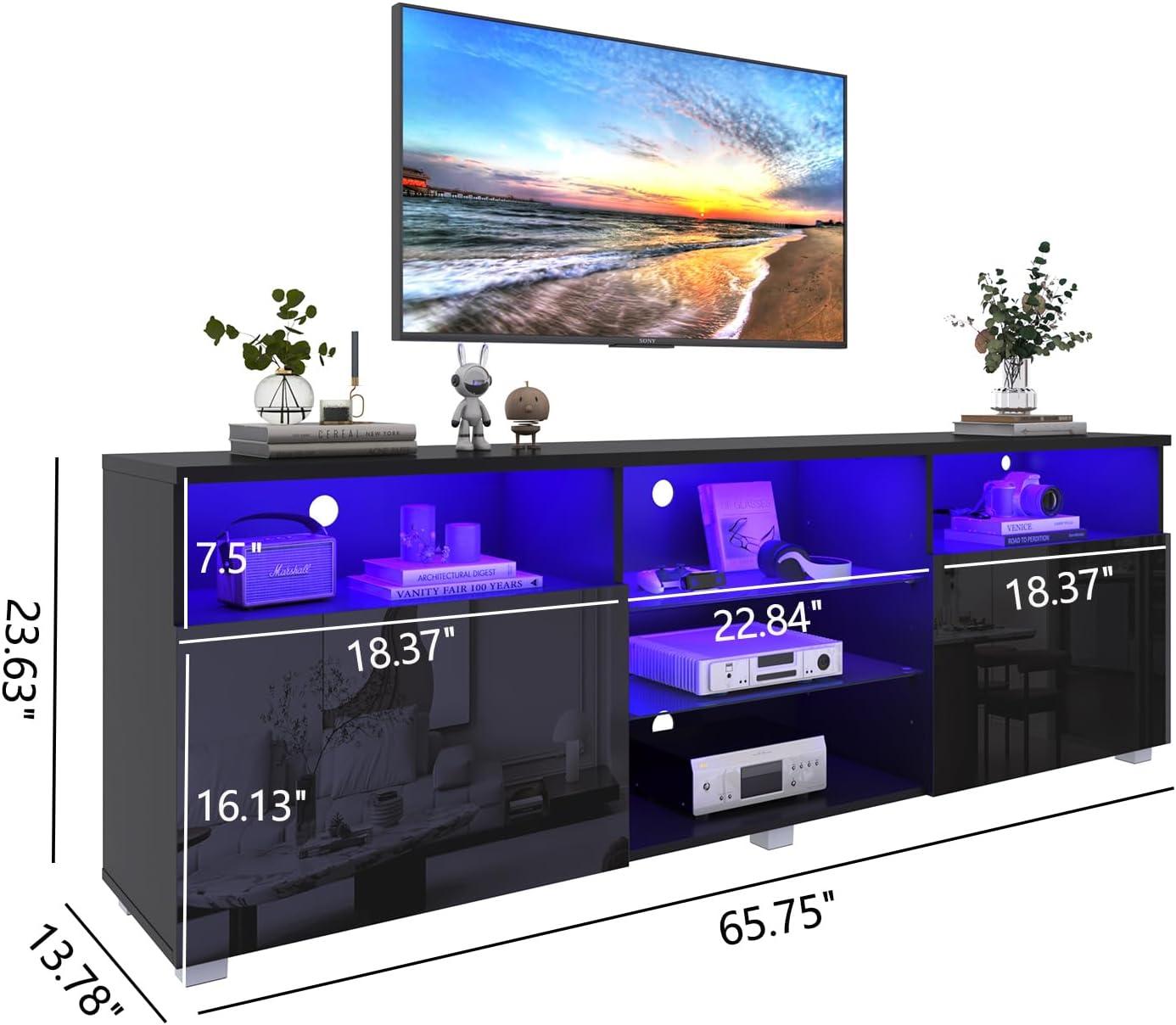 Modern LED 57/65/71/80.7/86.6in TV Stand for 55/60/65/70/75/80/85/90/95 inch TV,High Glossy TV Entertainment Center with Storage Drawer,TV Stands for Living Room,APP RGB Light,Smart Modern TV Cabinet (Black/White Marble/Black Marble)