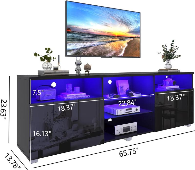 Modern LED 57/65/71/80.7/86.6in TV Stand for 55/60/65/70/75/80/85/90/95 inch TV,High Glossy TV Entertainment Center with Storage Drawer,TV Stands for Living Room,APP RGB Light,Smart Modern TV Cabinet (Black/white)