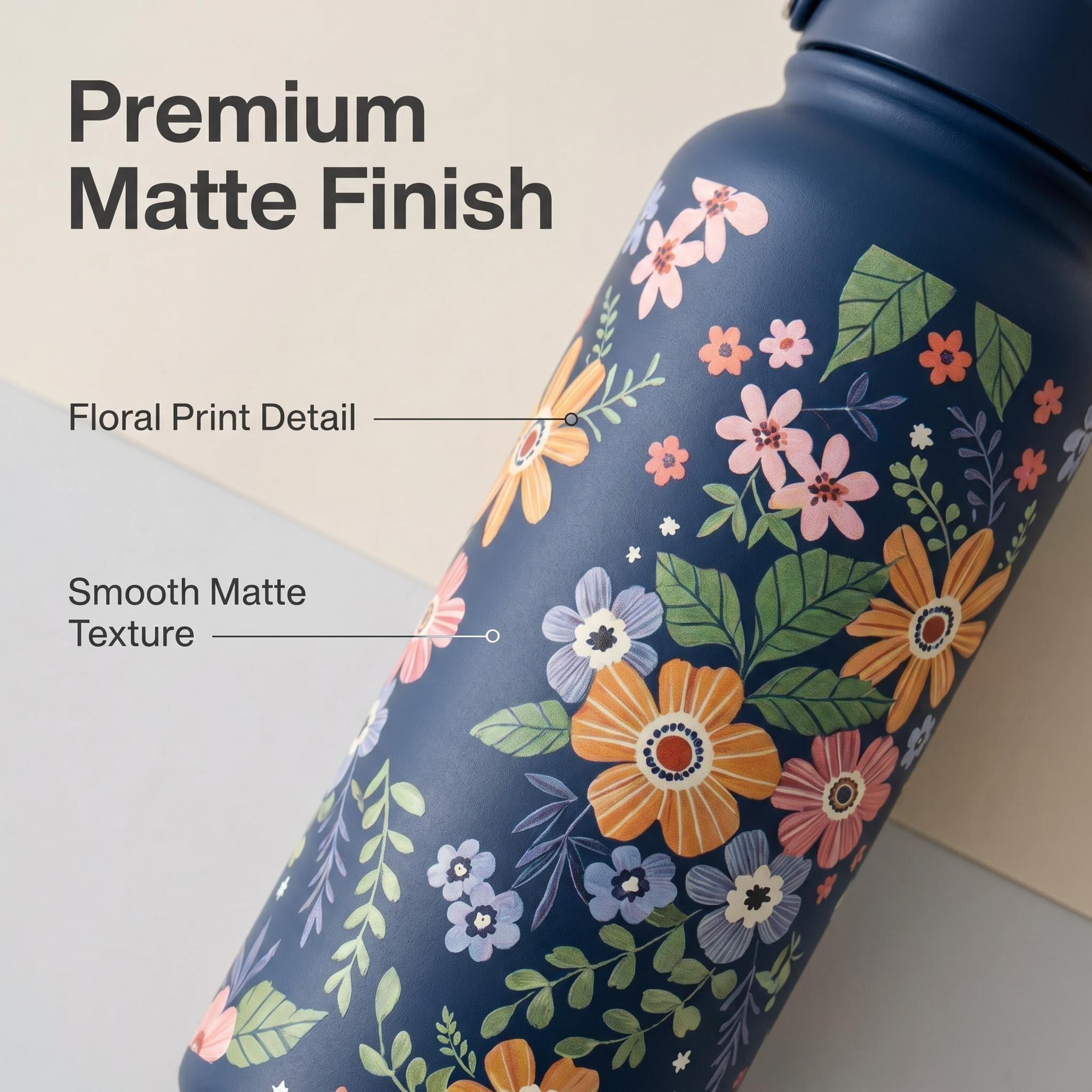 1000ML Floral 3D Print Insulated Cup, Ice Coffee Tumbler, Dual Layer Stainless Steel, Long-Lasting Heat/cool Retention, Portable Water Bottle for Outdoor Activities