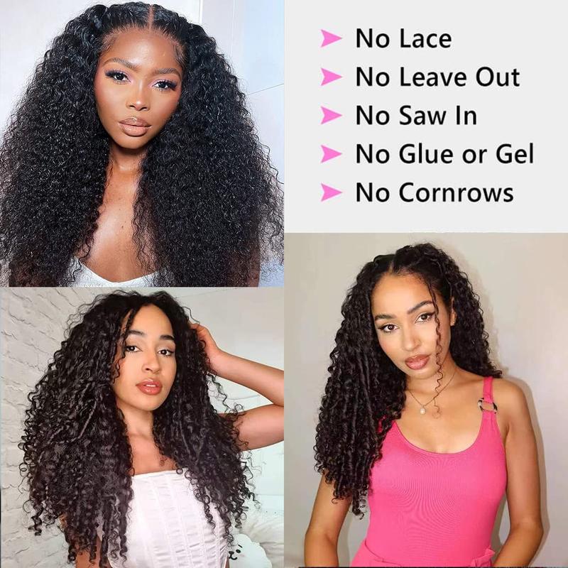 Tahikie V Part Curly Wig Human Hair Upgraded V Part Real Hair Wig Minimal No Sew in No Glue Glueless Afro Kinky Natural Black Brazilian High-Quality 100% Human Hair Beginner Friendly