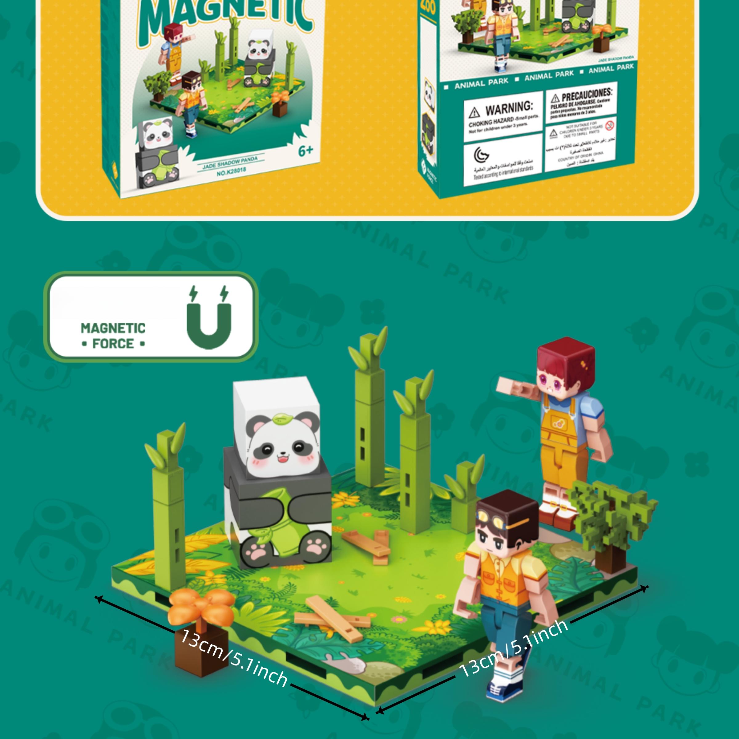 Magnetic Building Blocks My World Animal Park Panda, DIY Puzzle Toy, Educational Model Kit, Minecraft Game Accessory, Kids Gift