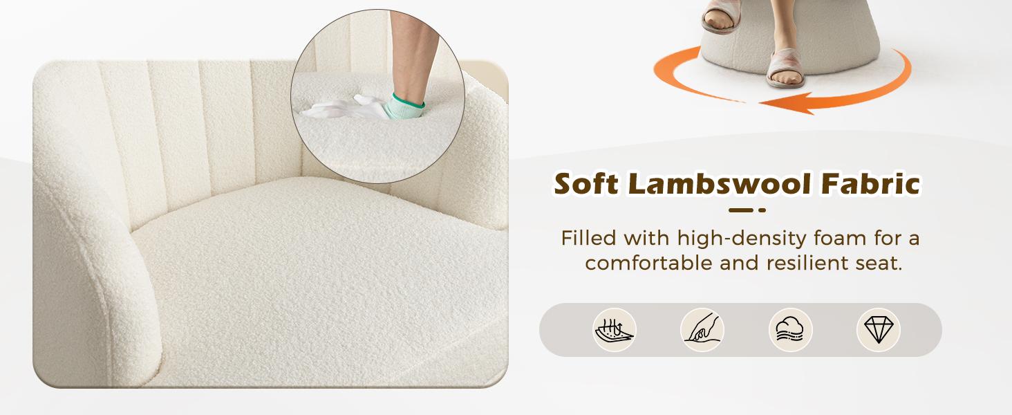 [SpringStatements] Ebello Beige Swivel Chair, Modern and Comfortable Versatile Wool Chair, Comfortable Round Armchair, 360 Degree Rotating Bucket Chair, Suitable for Living Room, Bedroom, Office