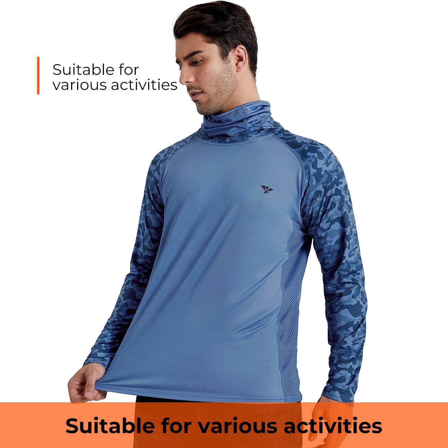 【RODEEL】915 Sun Hoodie Shirts with Mask Neck Gaiter Men UPF 50+ UV Protection Long Sleeve Lightweight Quick Dry Moisture Wicking Breathable Cooling Athletic Activewear for Outdoor Fishing Boating Hiking Cycling Construction Roofing Gardening Tree Service