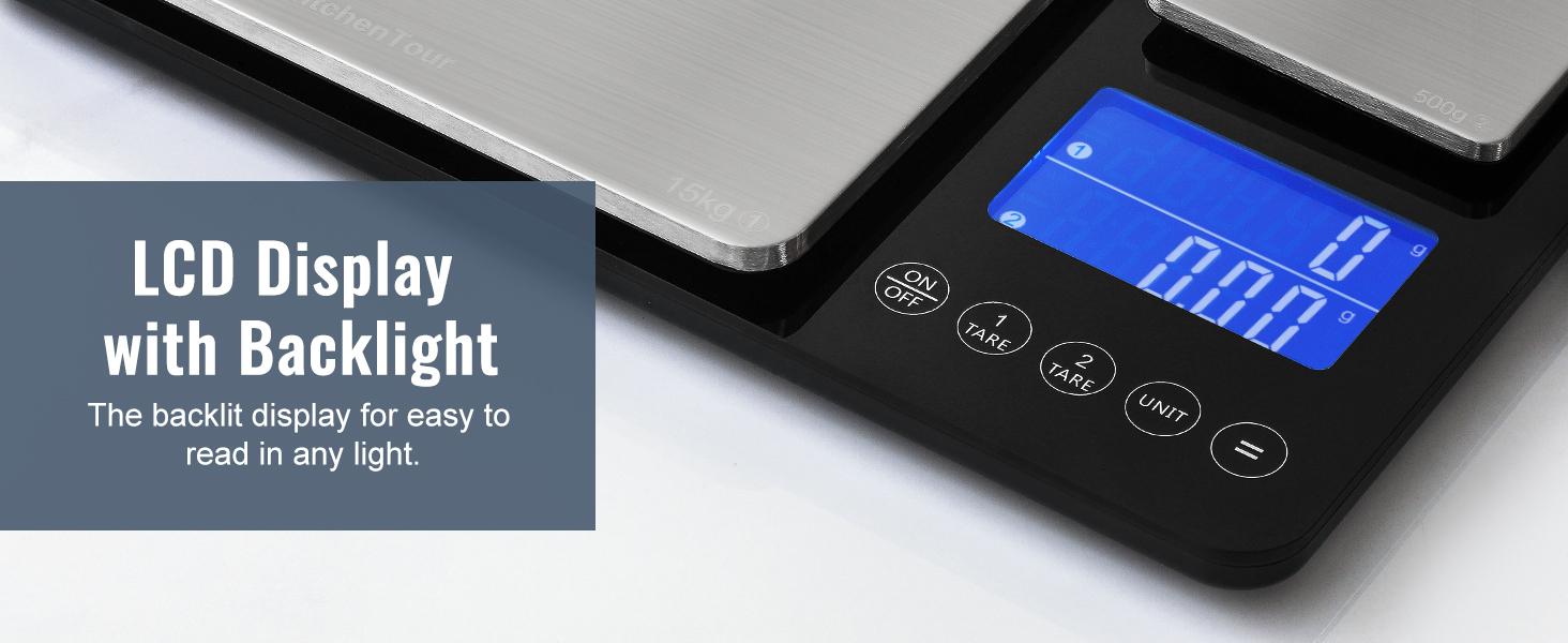 KitchenTour Dual Platform Food, 0.001oz/33lb Scales Weight Grams and Ounces for Home Cooking Baking Meal Prep Sourdough Bread, Stainless