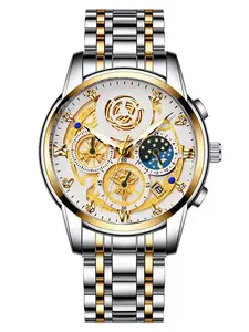 Binbond 4010 Luxury Business Quartz Men's Watch, Stainless Steel Strap, Luminous Waterproof Date Display, Round Analog Dial, Stainless Steel Watches