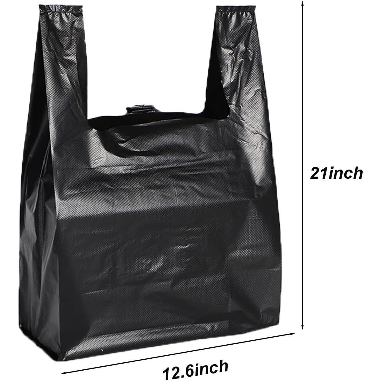 Black Plastic T-shirt Bags 100 Pack 12.6'' x 6.5" x 21" Black Bag for Grocery Shopping  Supermarket Restaurants