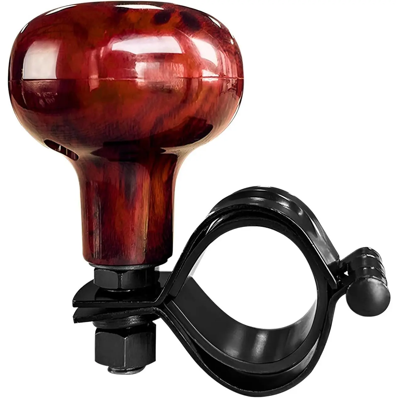 Woodgrain Steering Wheel Spinner Knob, Smooth Ball Shape Turning Aid Automotive Power Handle Spinner, Anti Slip Assist Knob to Control Steering Wheel for  (Brown)