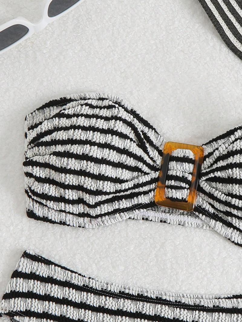 Women's Summer Beach Colorblock Sexy Halter Bikini Set, Strapless Two-Piece Swimsuit, Fashionable Swimwear for Women, Bandeau Bathing Suits