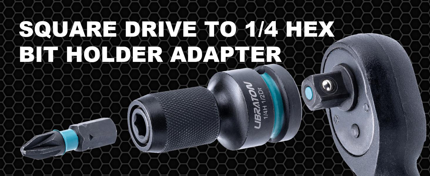 LIBRATON Impact to 1/4 Hex Converter, 1/2 3/8 1/4-INCH Drive Female to 1/4-Inch Hex Adapter, Impact Wrench Adapters for Ratchet Wrench Drivers, Impact Bit Holders, Quick-Change Chuck, Cr-Mo Steel