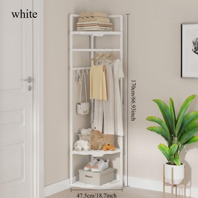 Multifunctional Corner Clothes Rack, Frame Storage Rack, Metal Material, Stainless Steel Finish, Space Saving, Ideal for Bedroom Office Retail, Portable Plastic Accessories