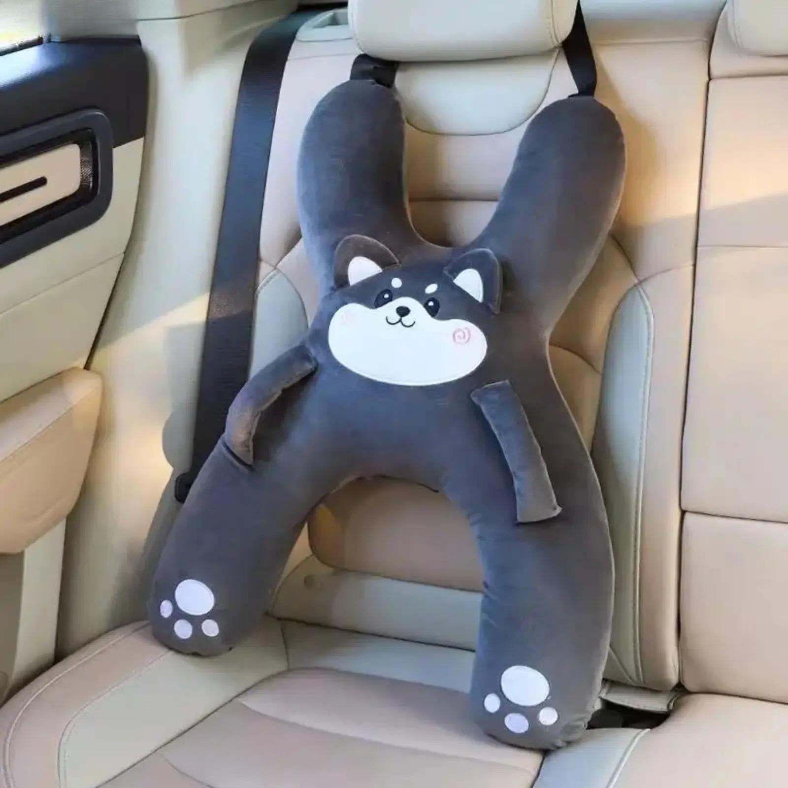 Playful Pig Face Plush Car Neck Pillow - Travel Accessories with Neck Support, Ultra-Soft Character Head Rest Cushion, Seat Belt Support, Anti-Head Leaning Sleep Aid, Camping Trip Cozy Car Accessory