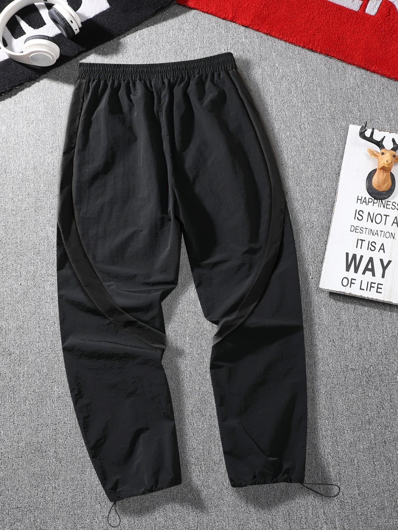 Men's Fashion Print Casual Outdoor Pants, Loose Fit Gym Shorts, Waist Drawstring, Elastic Cuff Design, Nylon Fabric, Lightweight Comfort, Casual Sporty Trousers, Outdoor Sports Pants