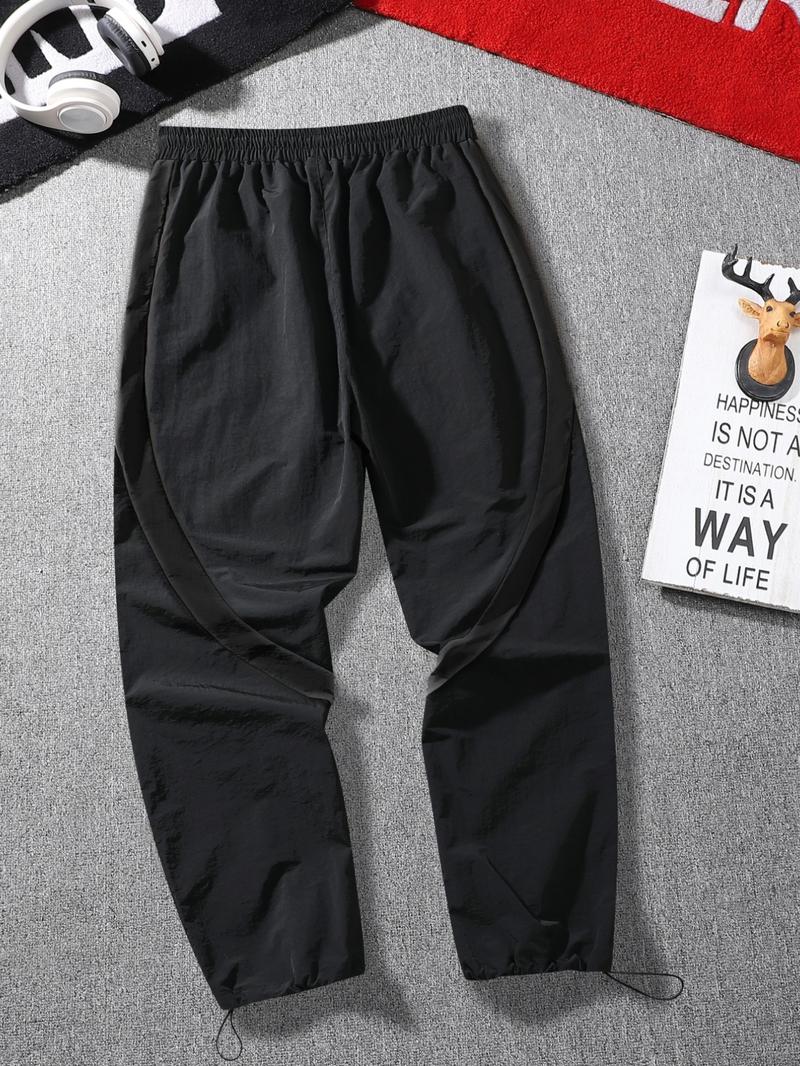 Men's Fashion Print Casual Outdoor Pants, Loose Fit Gym Shorts, Waist Drawstring, Elastic Cuff Design, Nylon Fabric, Lightweight Comfort