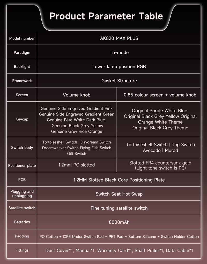 AJAZZ AK820MAX PLUS gift switch side engraved gradient powder wireless mechanical keyboard Bluetooth three-mode long battery life gaming office gaming 8000mah