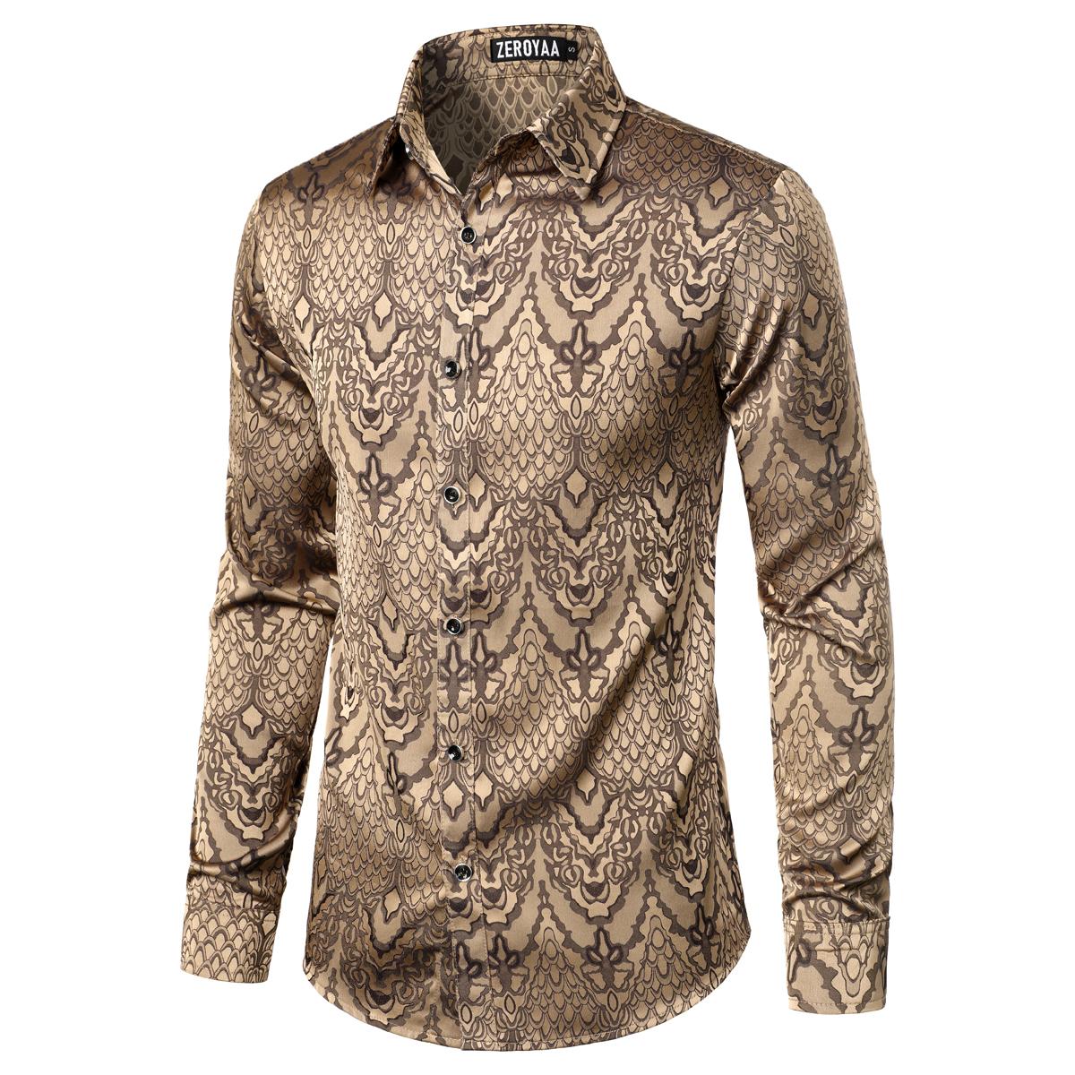 ZEROYAA Men's Hipster Slim Fit Lightweight Long Sleeve Gothic Jacquard Button Up Dress Shirts for Party Prom