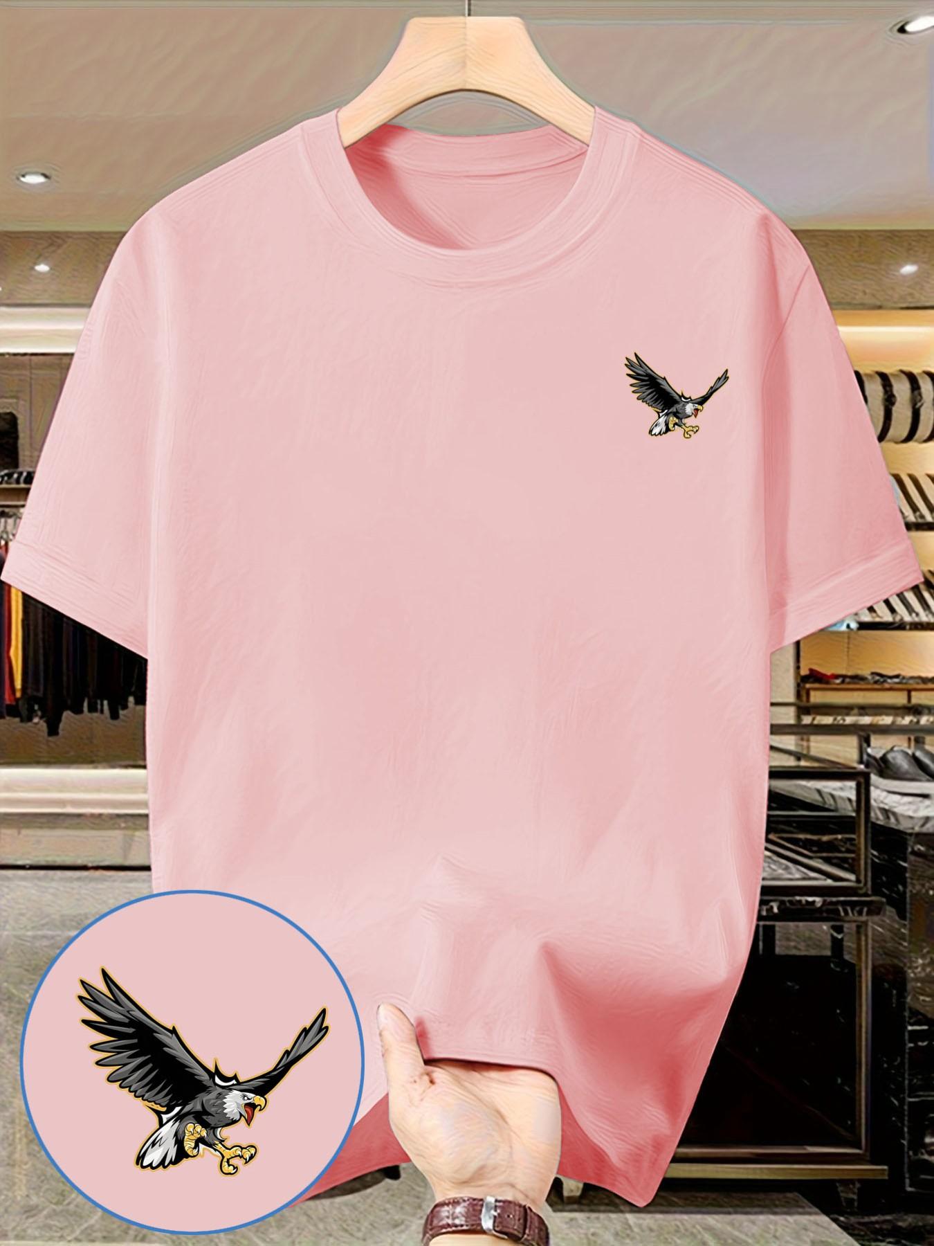 Tailed Eagle Print T-Shirt, Men's American Vintage Casual Short Sleeve, Slim-Fitting, No Button, No Zipper, Summer Top