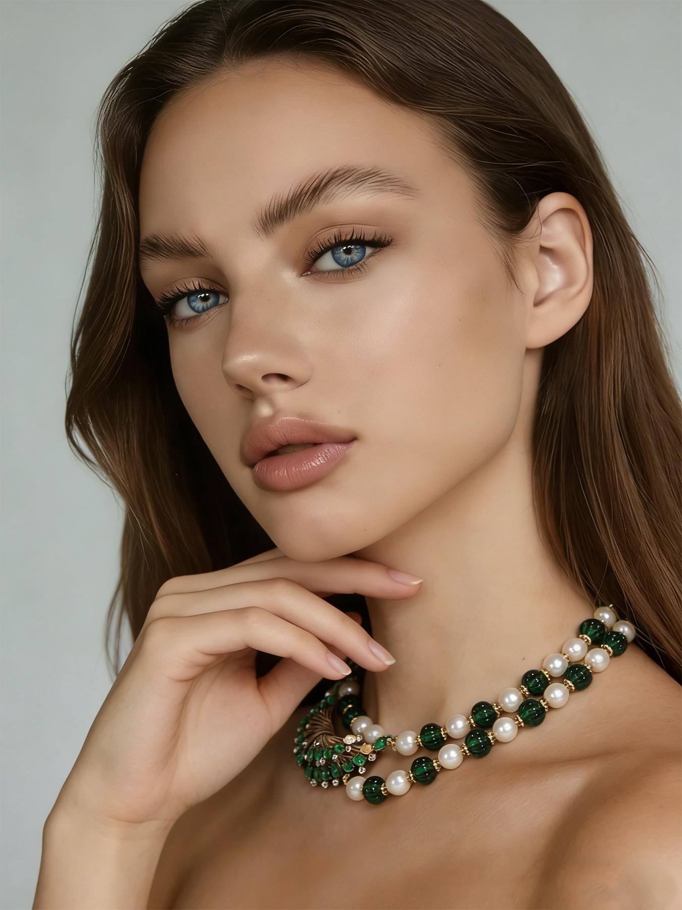 1 retro elegant fan-shaped diamond necklace, with a fan-shaped outline outlining an elegant curve. The white shell and broken diamonds complement each other, making it suitable for daily commuting, vacation and dating. It is also a surprising and exquisit