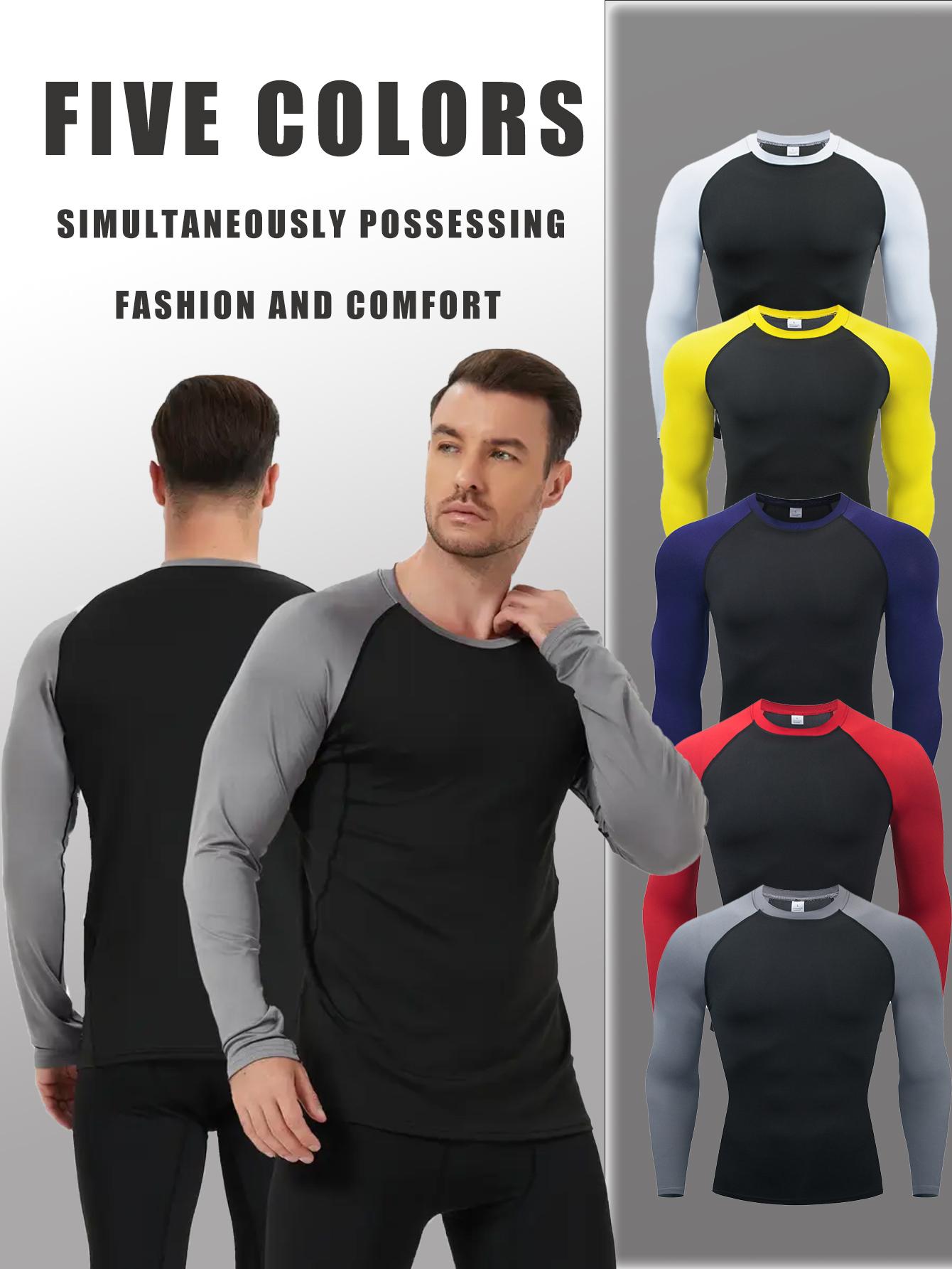 5 Pack Men's Long Sleeve Shirts Moisture WickingSweatproof Sunscreen Men's Quick Dry Breathable ColorBlock slim Long Sleeve T Shirt, Comfortable High StretchBase Layer Men's Outdoor Jogging, Fitness Training ActivityTopS Athletic Running Tee