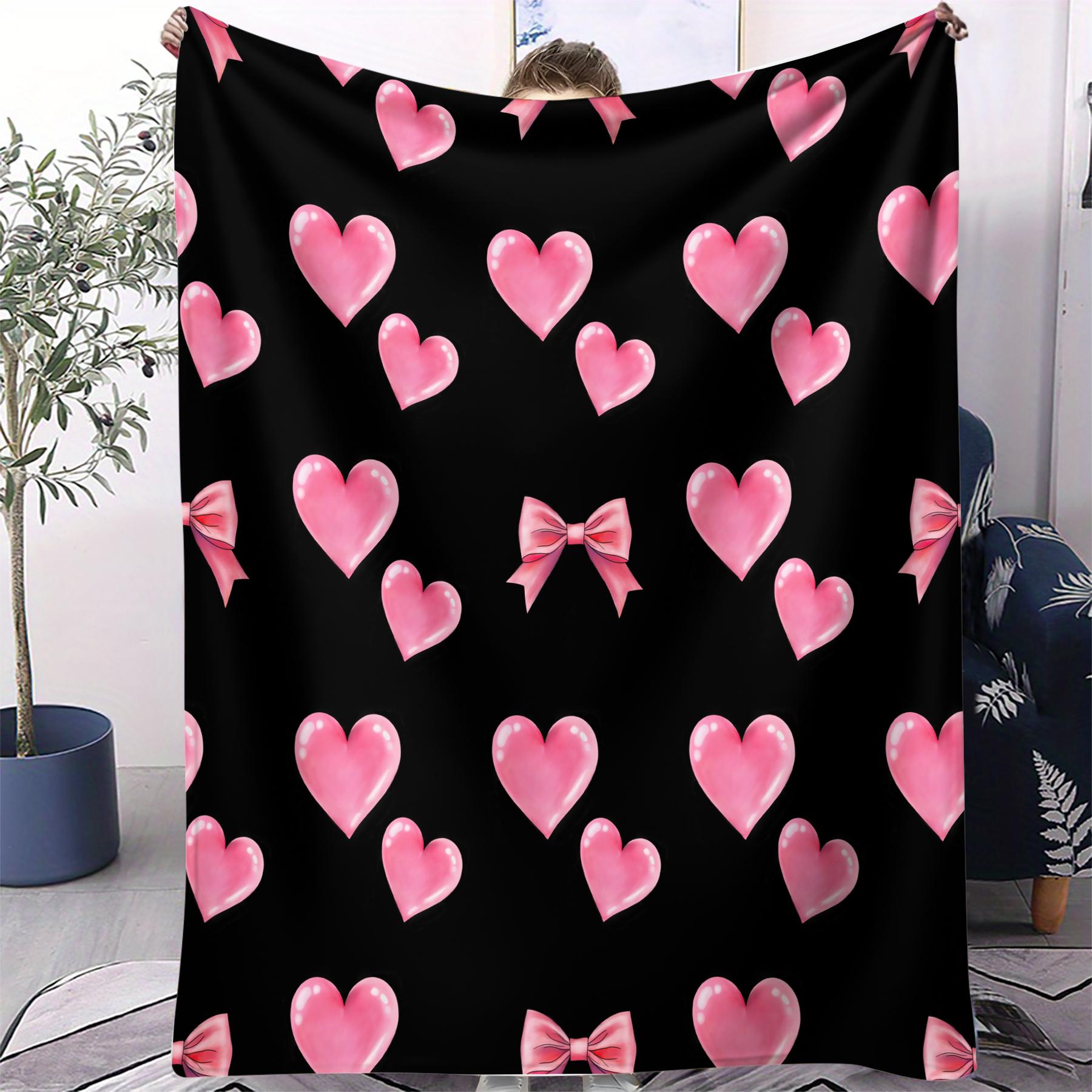 1Pcs Coquette Pink Bow Digital Print Flannel Blanket, Sweet Y2K Aesthetic Throw Blanket, Soft Fluffy Lightweight Warm Blanket, Cozy All-Season Gift Blanket, Perfect for Bedroom, Sofa, Dorm, Living Room & Travel Use