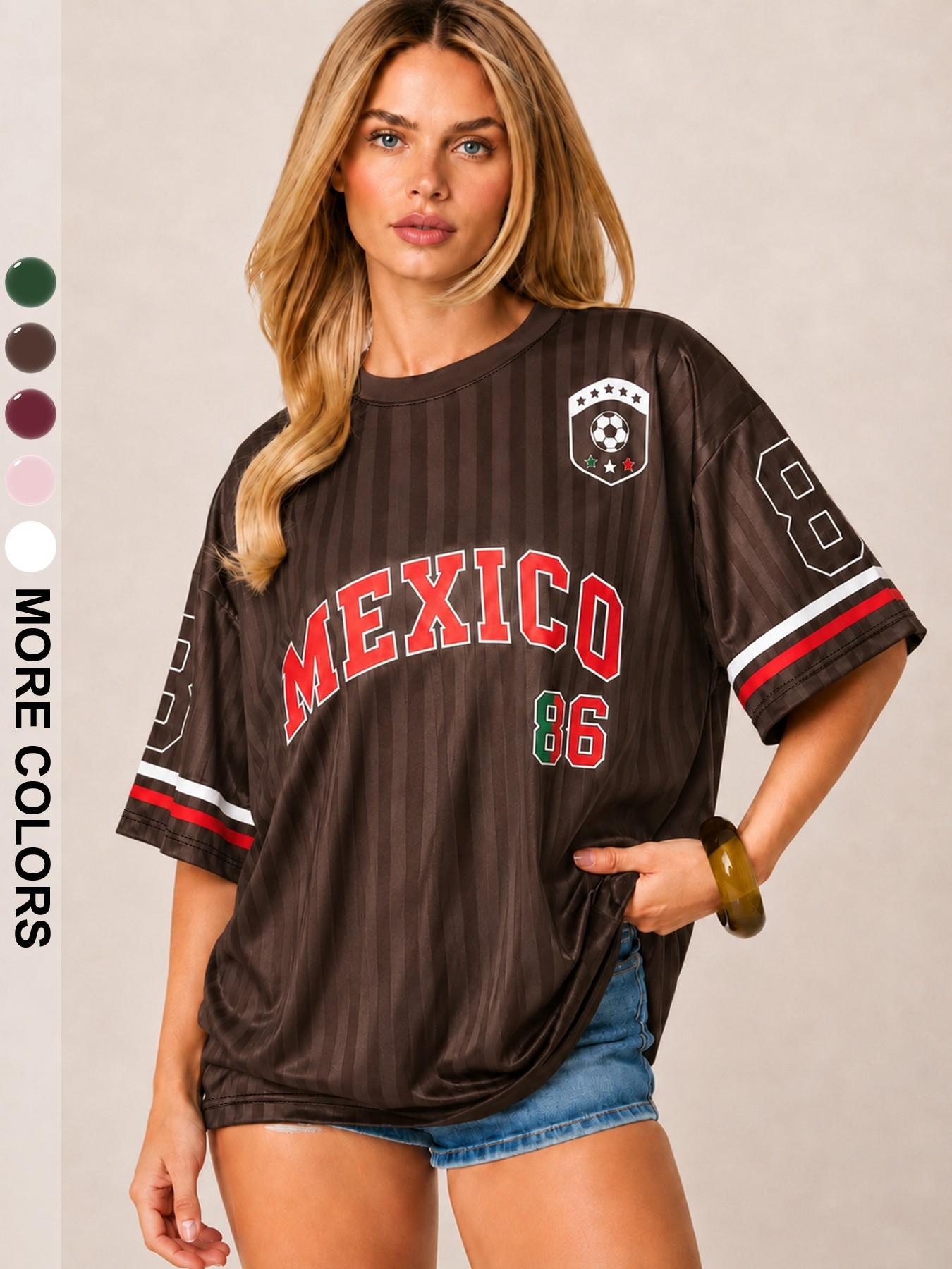 Women's Striped T-Shirt, Graphic Aesthetic Tee, Trendy Letter Print, Casual Loose-Fit, All-Season Comfort, Youthful Style, Perfect for Campus & Streetwear