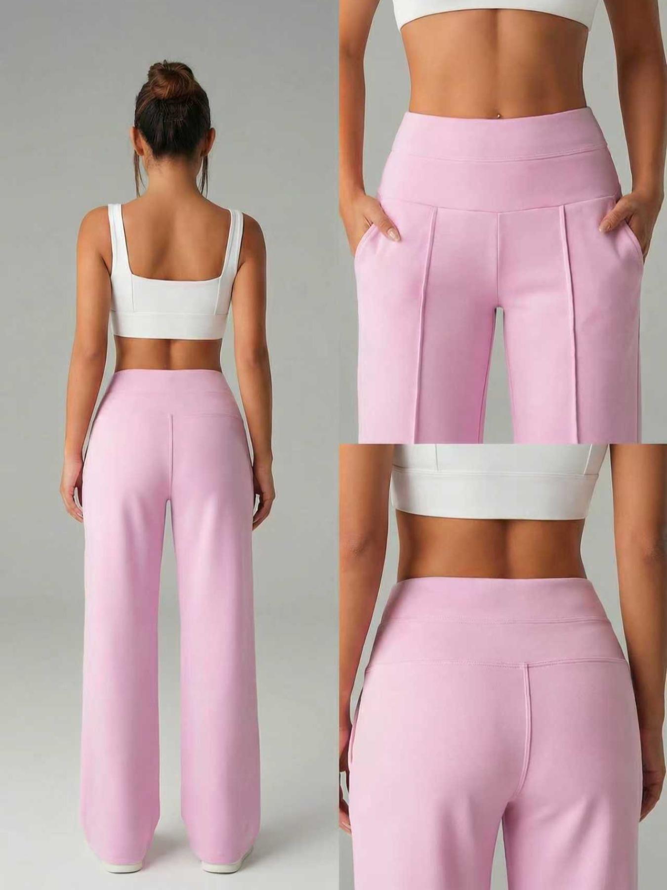 Women's Soft Knit Sporty Sweatpants, High Waist Wide Leg Running Pants with Pockets, Comfortable Fashion Style for Outdoor and Casual Sports, Elastic Waist Activewear
