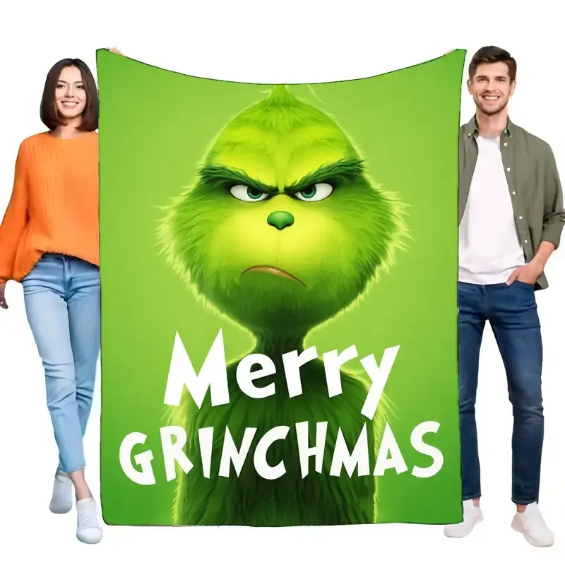 Merry Grinchmas Blanket Cozy Soft Throw for Bed Sofa Perfect Holiday Gift for Christmas Lovers, Warm Lightweight Fleece for Wint