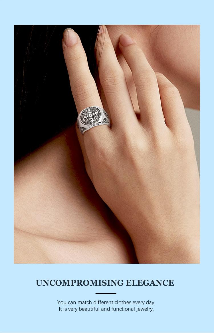 Adjustable Sterling Silver Ring Collection Saint Benedict St.Michael Tree of Life Tetragrammaton Spiritual Jewelry For Men First Communion Gift