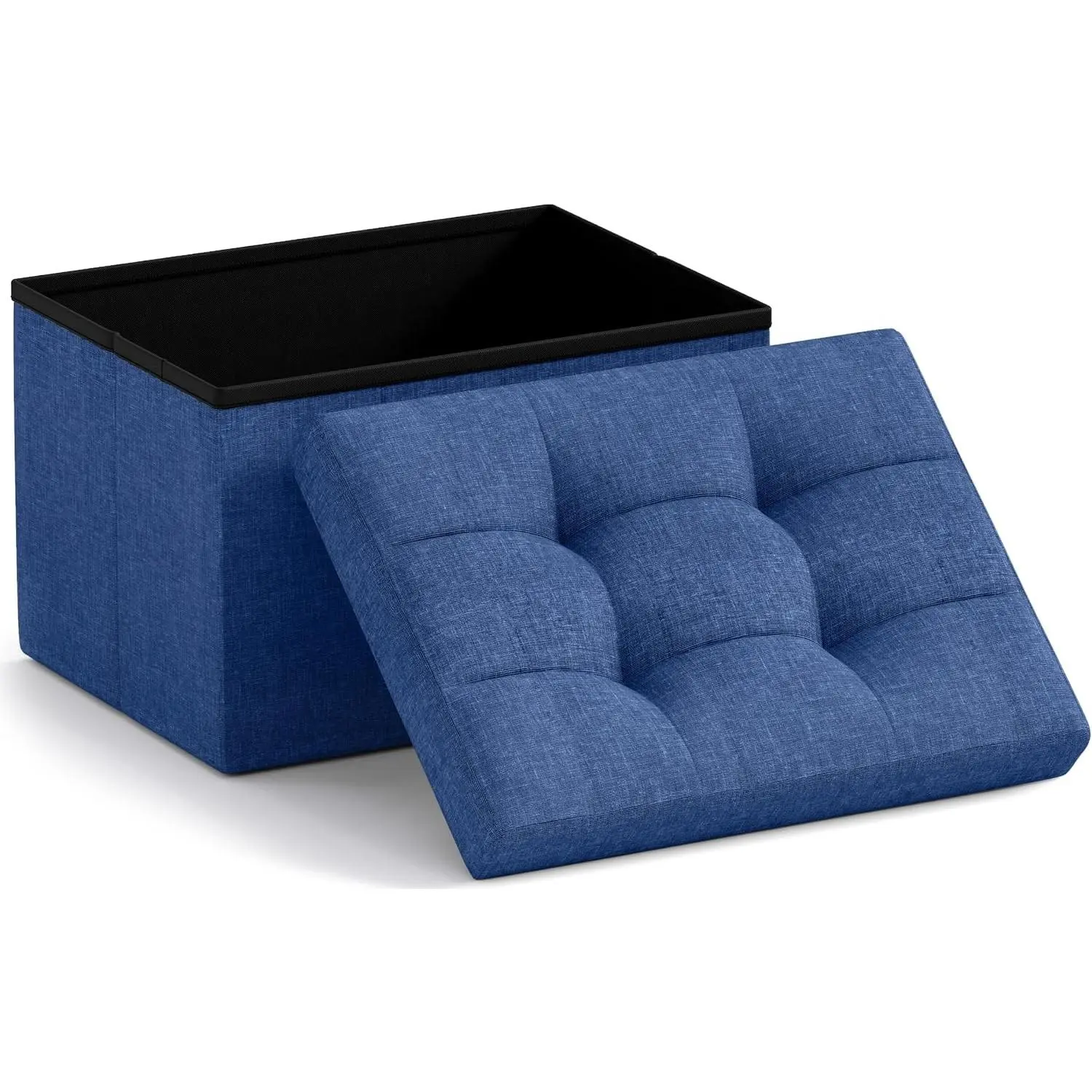 Ornavo Home Small Rectangle Storage Ottoman, Foldable Linen, 12x16x12, Navy