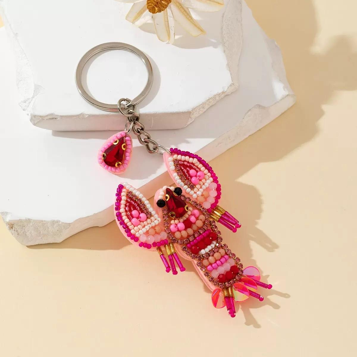 Handmade Beaded Lobster Keychain, Elegant Beach Accessory, Perfect for Handbags & Wallets, Unique Jewelry Gift Idea