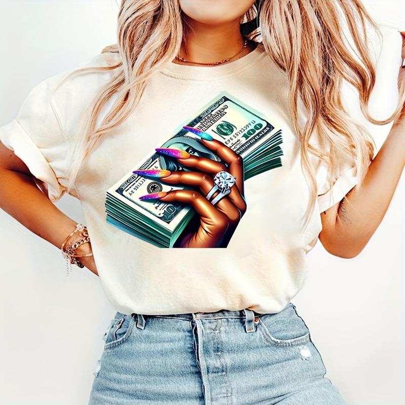 6-Piece DTF Transfer Stickers Set, Luxury Us Dollar Lip & Jewelry Design, Washable Plastic Heat Press Decals for DIY Clothing Accessories