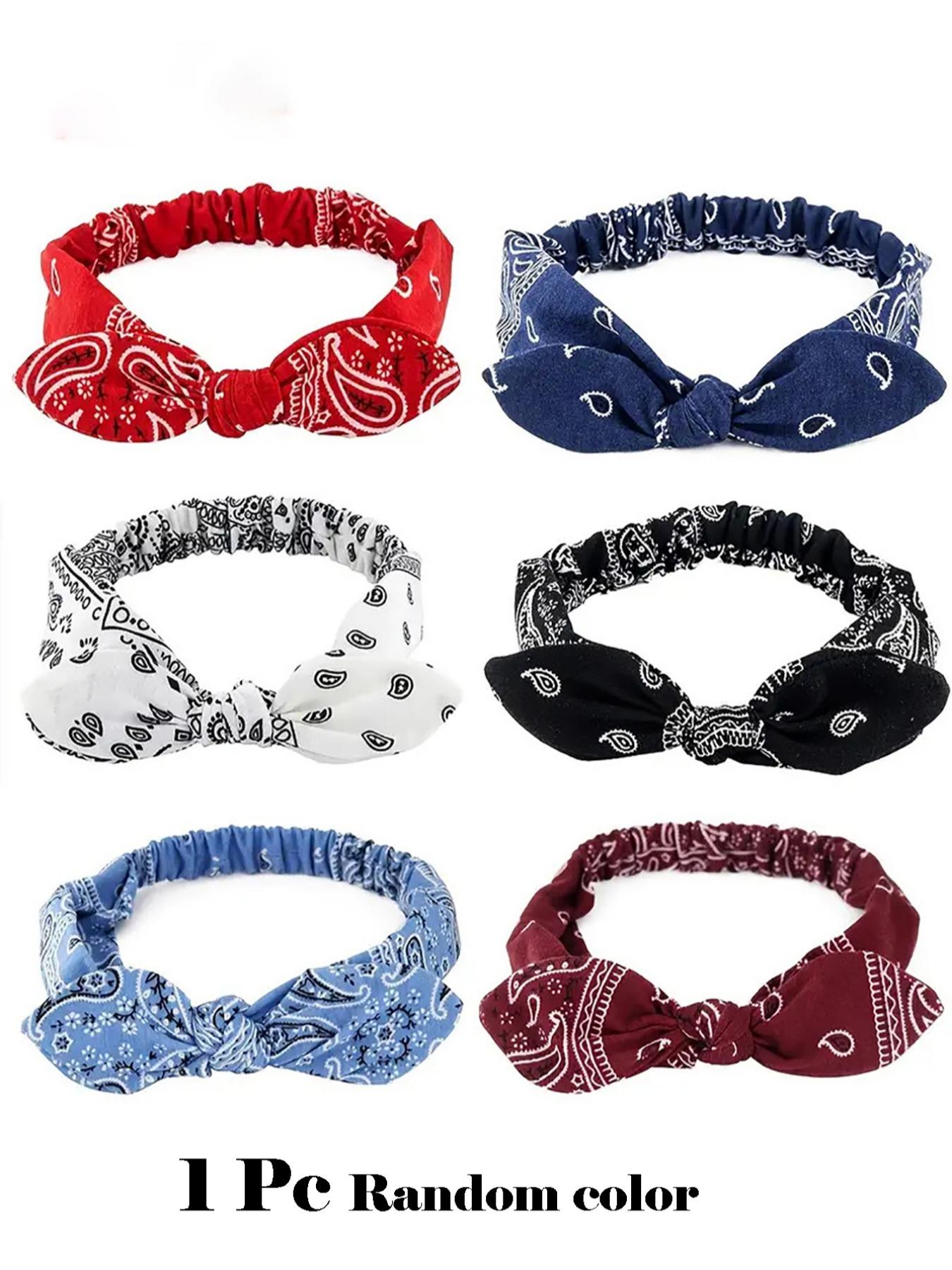 Boho Style Paisley Pattern Hair Band, Paisley-Pattern-Printed-Headband-Vintage-Bow-Knot-Elastic-Hairband-Women-s-Headwrap-With-Paisley-Flower-And-Rabbit-Ears-For-Festival-Decoration-Halloween-Mouse-Ears, Hair Bows Headbands, Knotted Headband