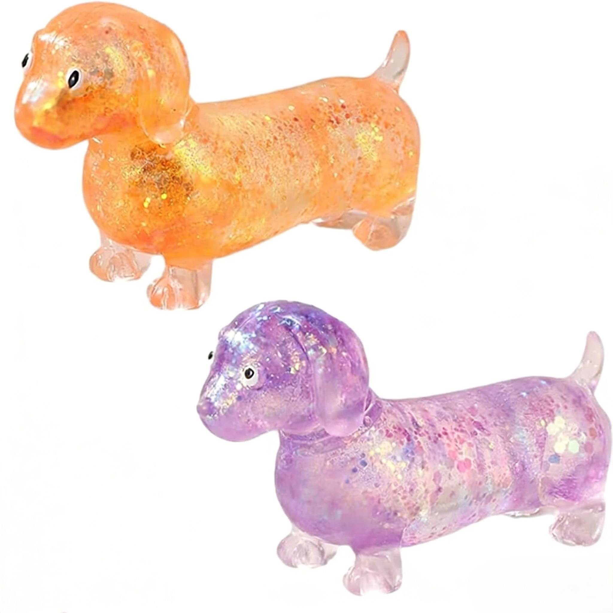 Anxiety Squishies, Fidget Cube Stress Relief, Dachshund Squishy Stress Toy,  Upgraded Sparkly Sausage Dog Gel Stretch Ball, Cute Mini Dogs with Face for kids Adults