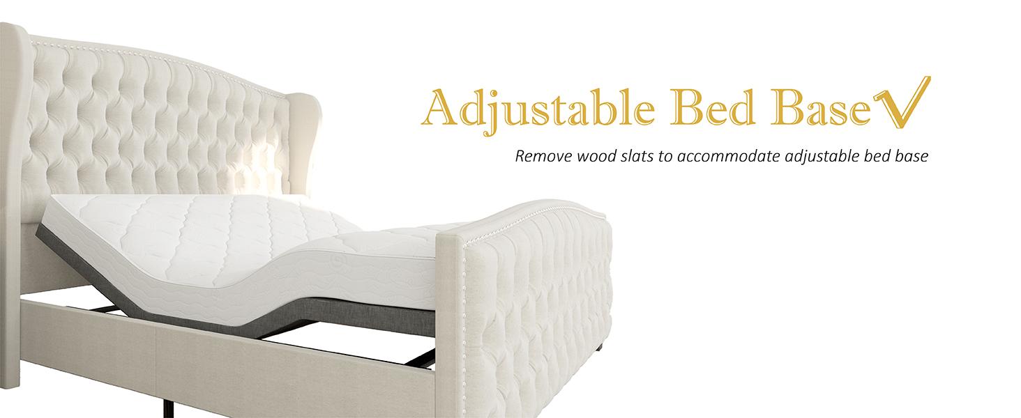 VanAcc Luxury Bed Frame, Velvet Upholstered Bed with Deep Button Tufted Design& Nailhead Trim Wingback Headboard, Unique Bedroom Furniture, No Box Spring Needed/Durability/KING/QUEEN