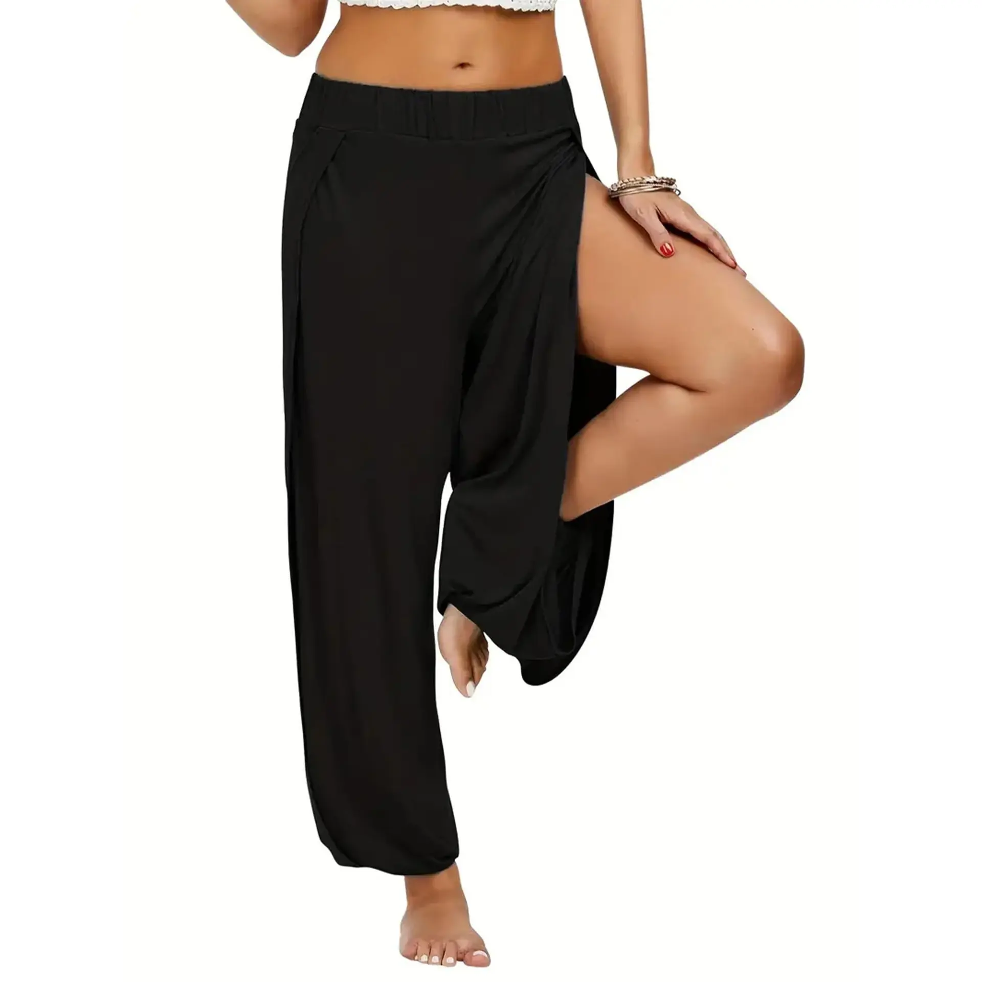 Women's high-slit sports casual pants, hippie harem pants, yoga pants for women