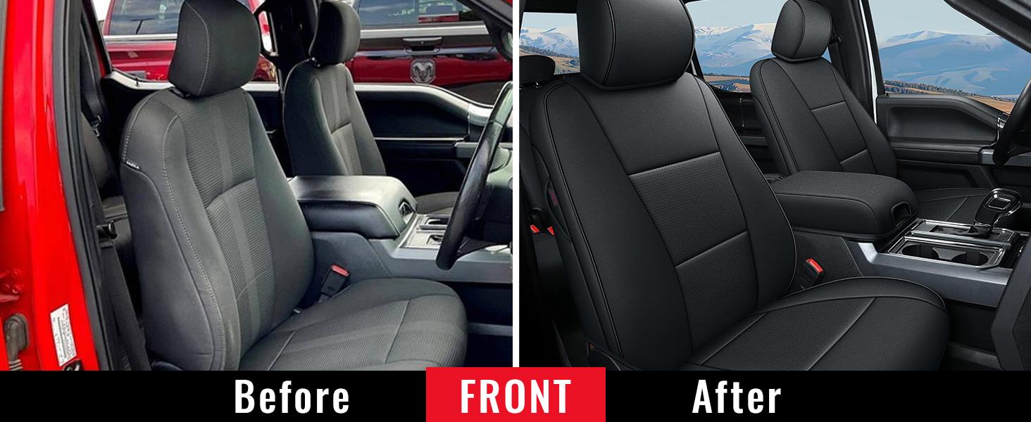 Faux Leather Truck Seat Covers for Ford F150 2015-2025 (XL XLT SuperCrew) | F250-F450 2017-2024 Super Duty | Custom Fit Full Set Black, Heavy Duty Protectors