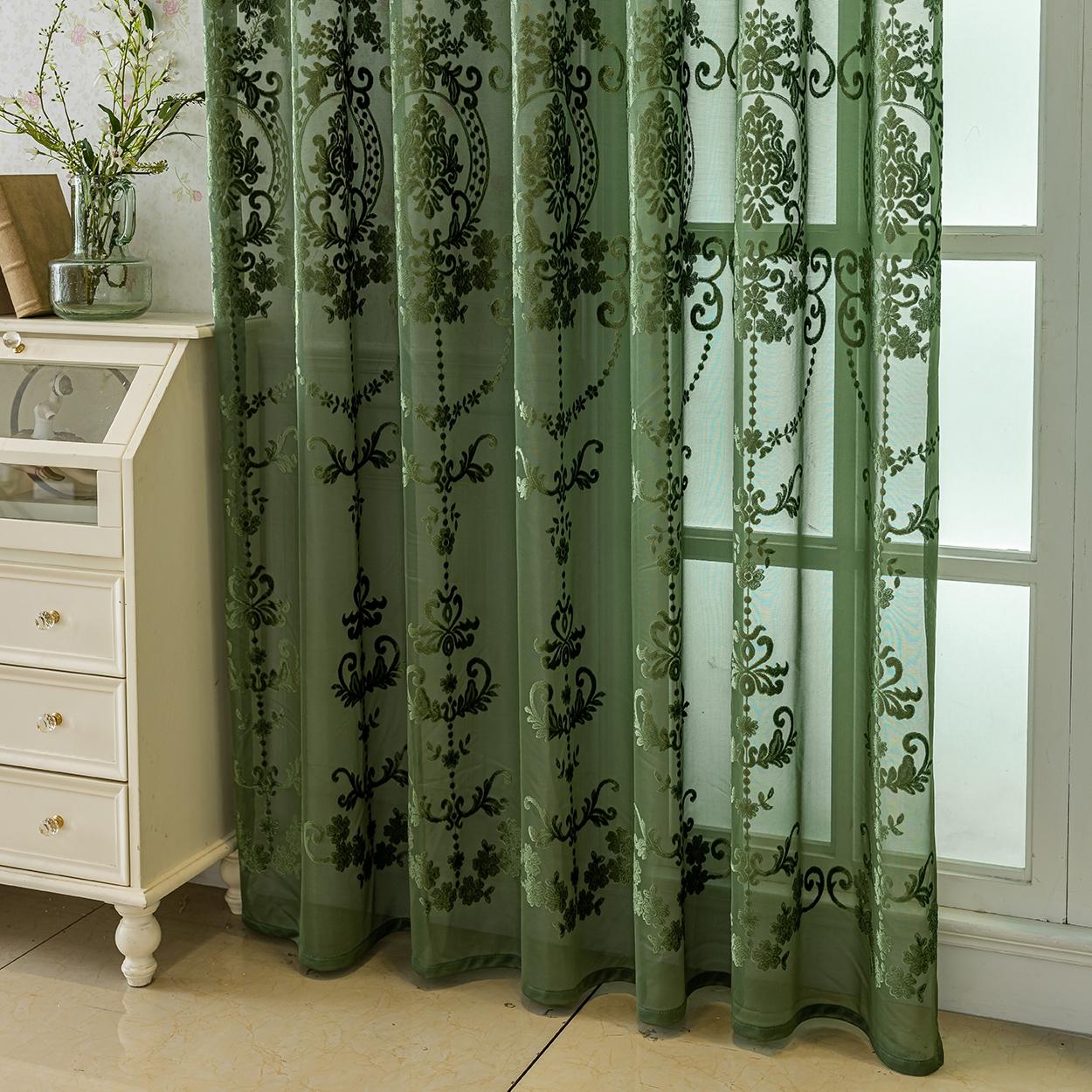 European Luxury Floral Semi-Transparent Curtain, Lightweight Breathable, Ideal for Living Room, Bedroom, Balcony, Kitchen, Office, Garden