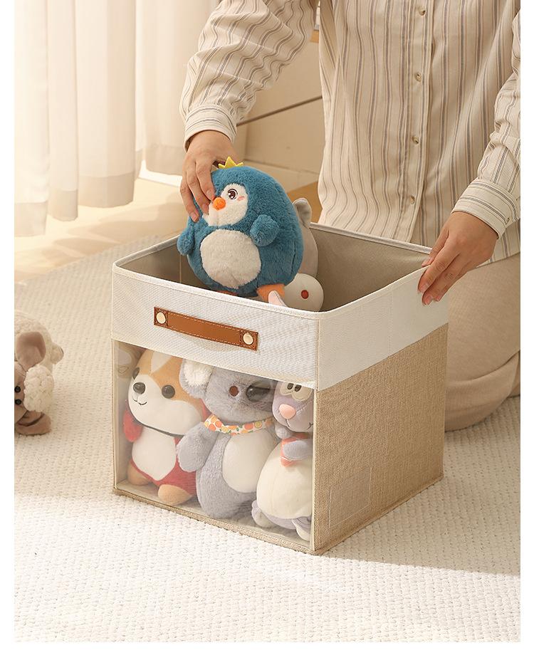 Square Storage Box with Clear Window, Non-Woven Fabric Organizer Bins, Visible Clothes Storage Container, Multifunctional Collapsible Basket for Home Closet