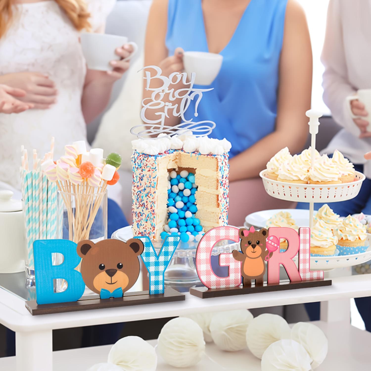 2D Wooden Teddy Bear Decorative Signs, Gender Reveal Decoration, 2 Pieces Blue/ Table Centerpiece, Baby Shower Accessories