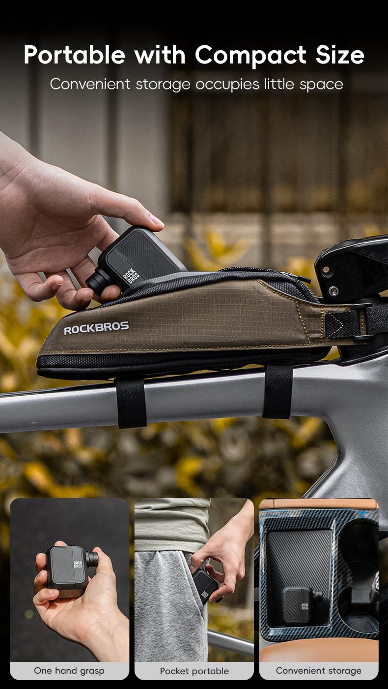 ROCKBROS Bicycle Tiny Electric Air Pump Lightweight 100Psi MTB Road Bike Air Pump Portable AV/FV Inflator Pump For Emergency Outdoor Cycling Bicycle Accessories