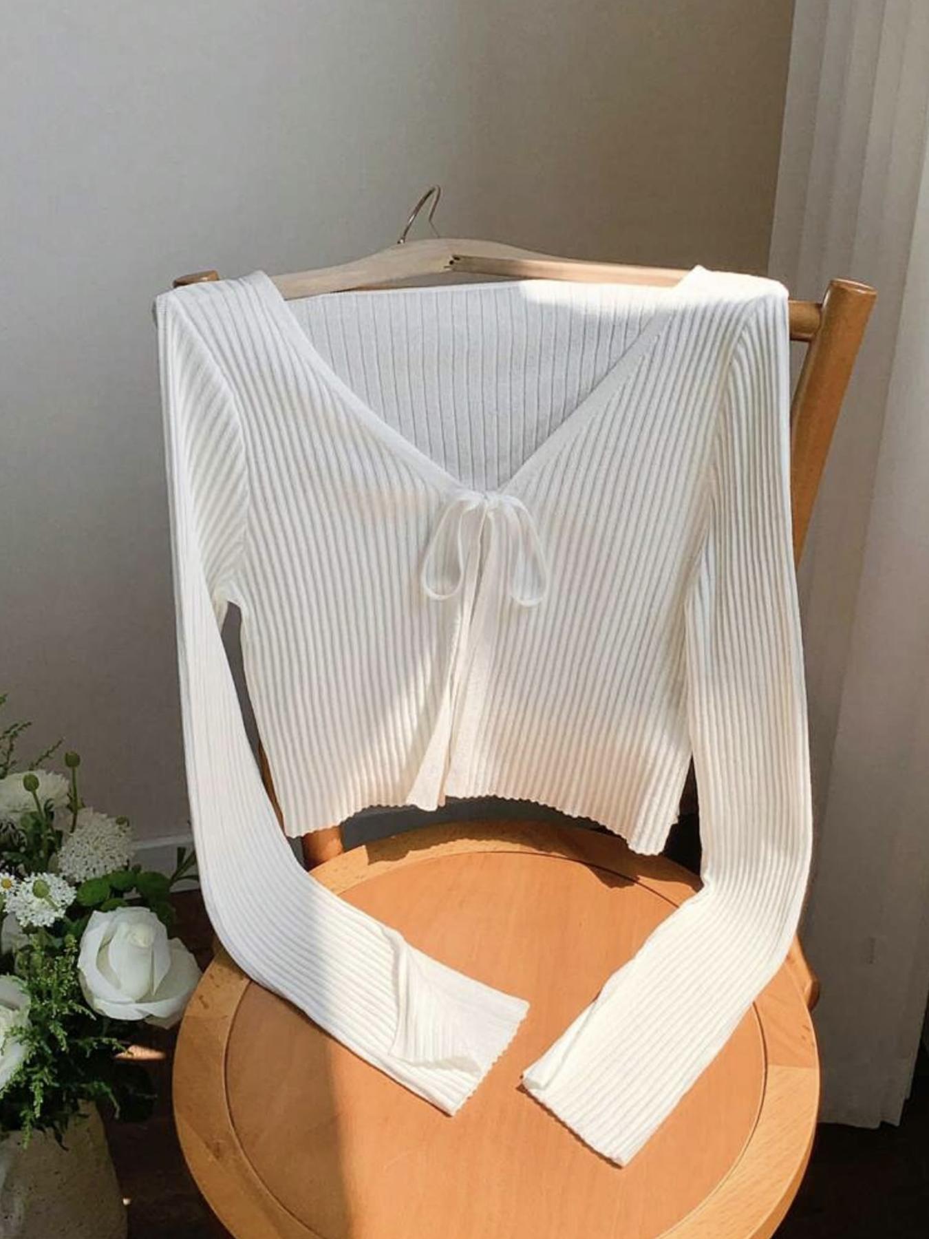 Women's Casual Spring Summer Knit Sweater Cardigan with Tie Front, Loose-Fitting Plain Open Front Jacket for Chic Style and Versatile Wear