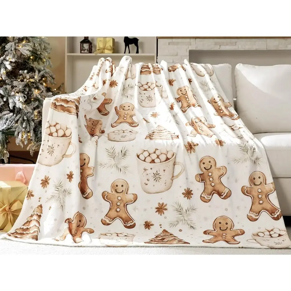 Gingerbread Man Christmas Throw Blanket, Baby & Adult Size, 50 x 60 Inch for Adults, Holiday Tree and Cookie Theme Flannel Blankets for Bedroom Couch Travel Home Decor, Fuzzy Cozy Soft Warm Gifts(Brown), Perfect Holiday & Birthday Xmas Gift for Christmas