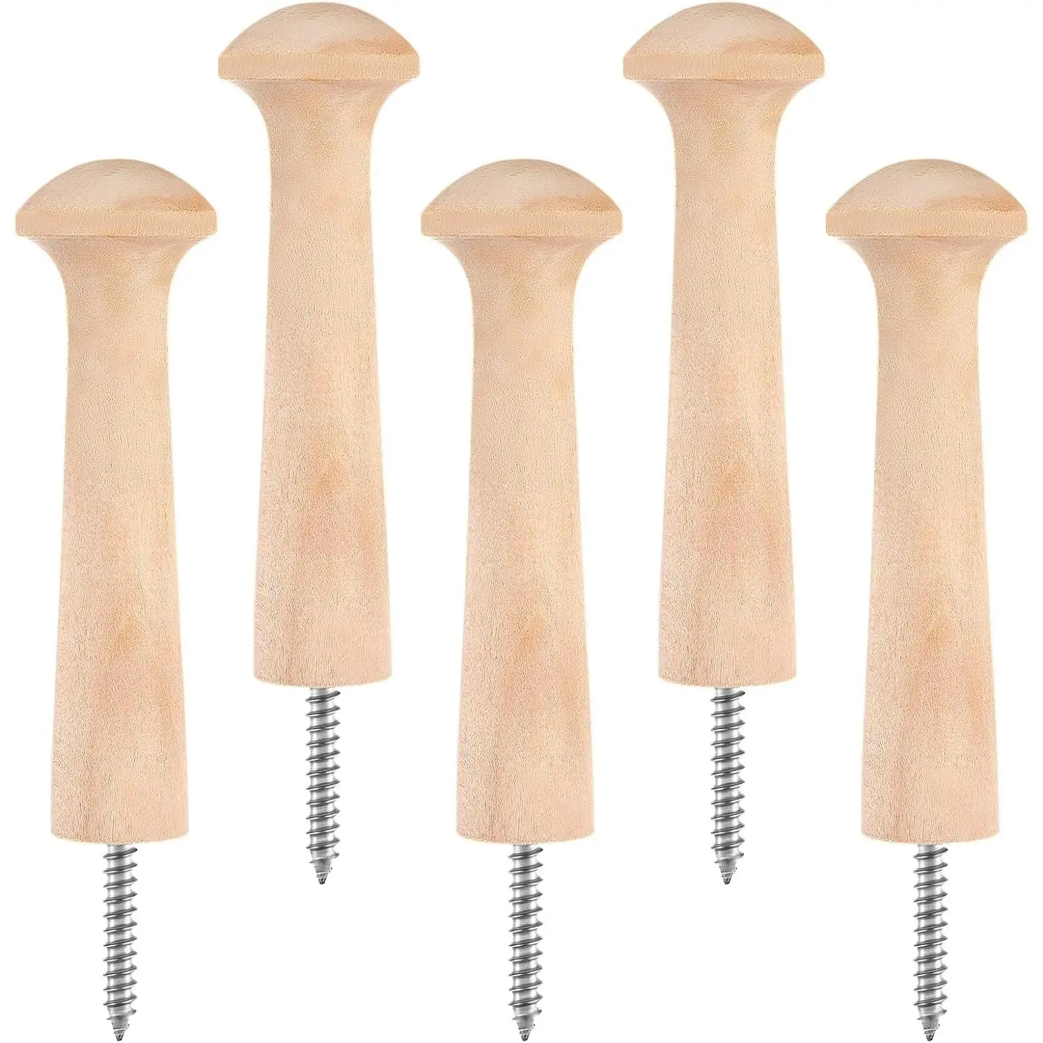5-Count Unfinished Wooden Shaker Pegs - 3.68 in Solid Dowels for Coats, Hats, Bags, Crafting, DIY Projects with Screw Installation