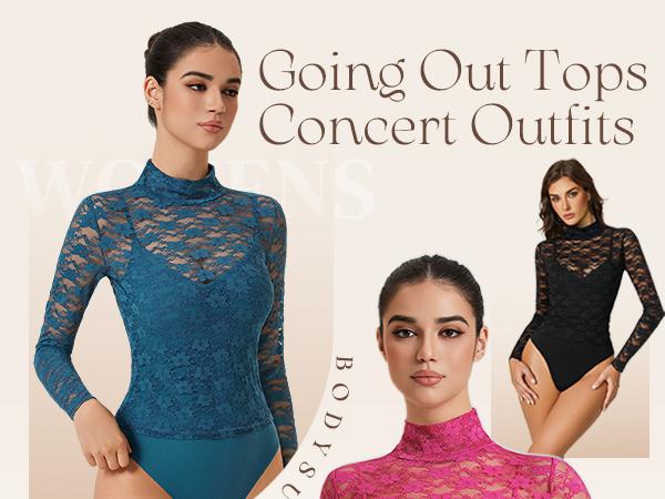 Avidlove Womens Long Sleeve Bodysuit Lace Tops Turtle Neck Shapewear Body Suits Going Out Top Fall Outfits Two Piece Set