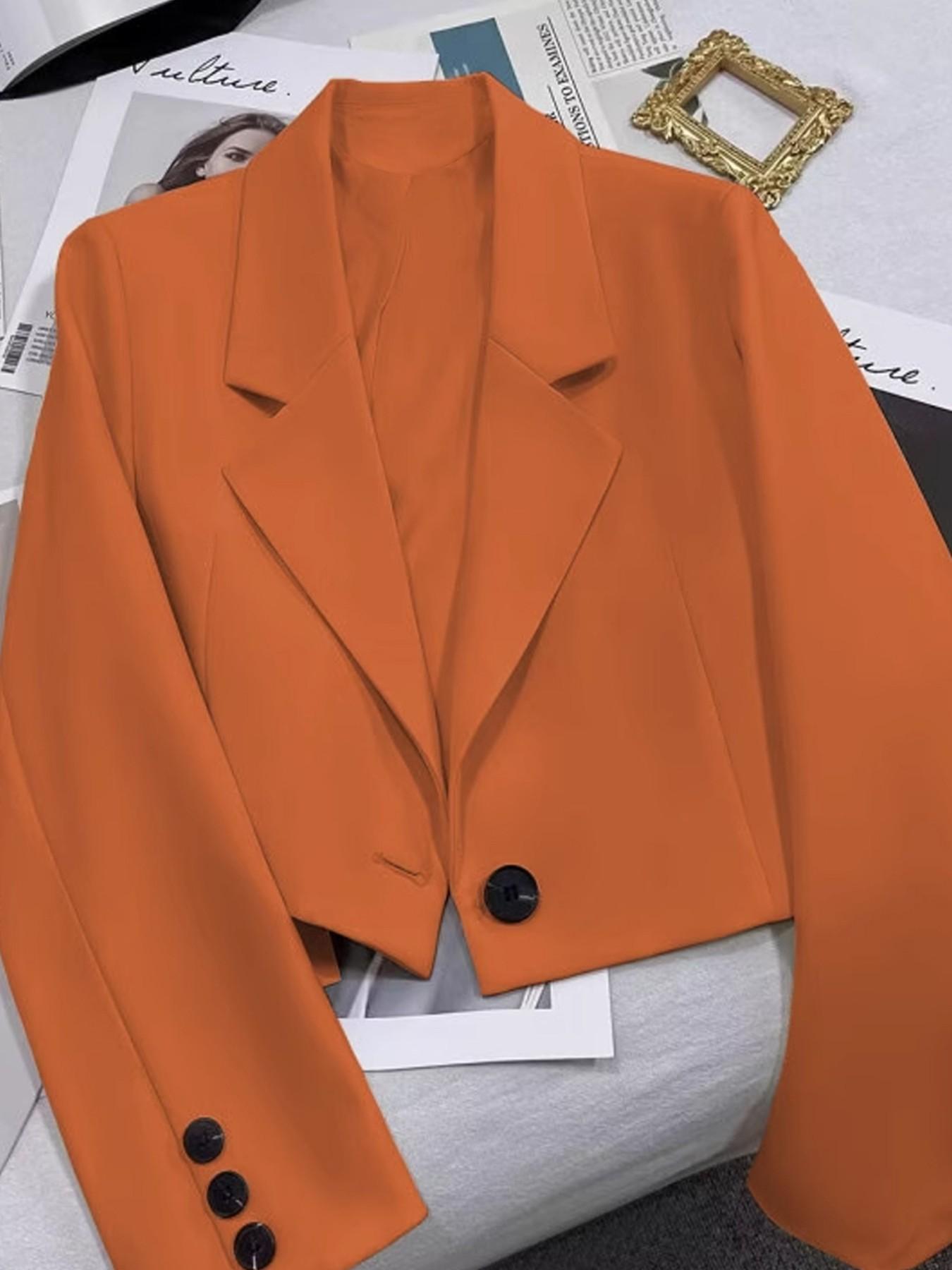 Classic Short Women's Blazer, Simple Single Button Design, Loose Fit, Long Sleeve, All Seasons, Versatile Office & Casual Wear